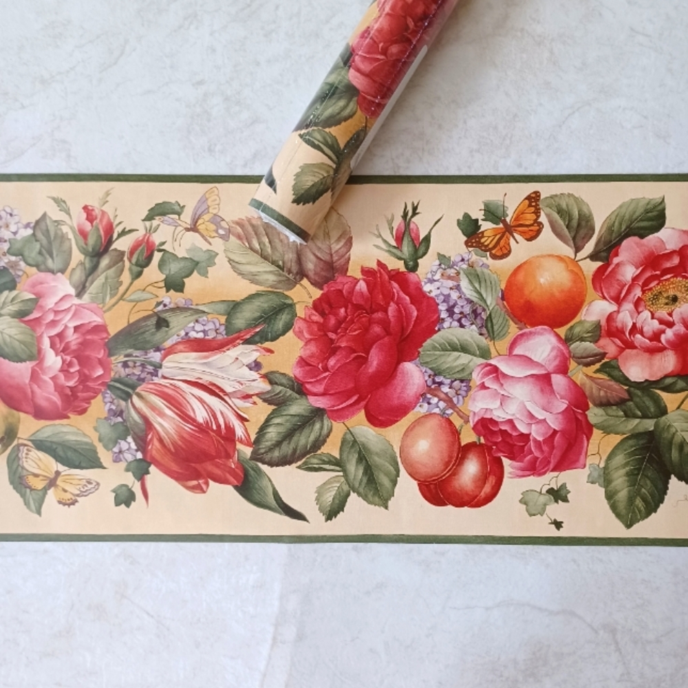 Wallpaper Border Fruit Flower & Butterfly Yellow